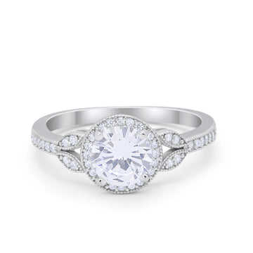Art Deco Wedding Ring Halo Simulated Cubic Zirconia 925 Sterling Silver